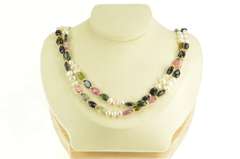 14K Yellow Gold Watermelon Tourmaline Pearl Beaded Statement Necklace