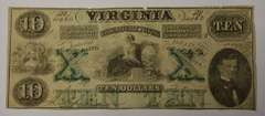 October 15th 1862 $10 Virginia Treasury Note, Circulated.