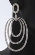 Sparkling White Gold approximate 1ctw 3 oval Large Diamond Dangle Earrings