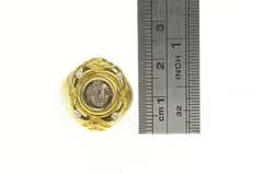 18K Yellow Gold Ornate Diamond Ancient Greek Coin Statement Ring