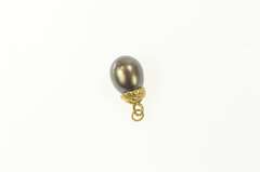 14K Yellow Gold Dark Grey Pearl Simple Statement Charm/Pendant