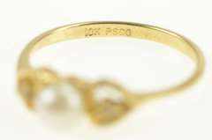 10K Yellow Gold Pearl Diamond Heart Accent Promise Ring