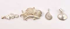 Sea Theme Lot of Sterling Silver Pendants & Slide