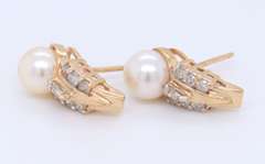 Fantastic Yellow Gold Pearl and Diamond Earrings