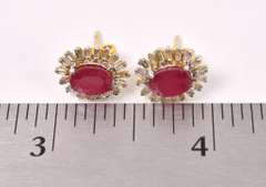 Ravishing 2.50CTW Ruby & 0.45CTW Diamond Earrings in Gold Plated Sterling Silver