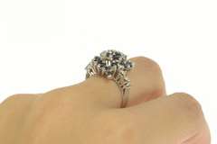 14K White Gold 1.55 Ctw Sapphire Diamond Swirl Retro Statement Ring
