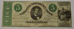 May 13th 1862 $5 Virginia Treasury Note, Circulated.