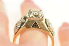 18K Yellow Gold 0.25 Ct Diamond Mens Squared Masonic Shriners Ring