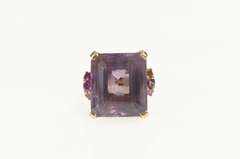 14K Yellow Gold Emerald Amethyst Ruby Retro Cocktail Ring