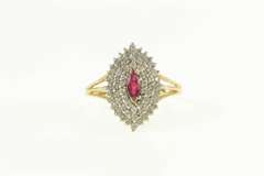 10K Yellow Gold 0.75 Ctw Marquise Ruby Diamond Cluster Halo Ring