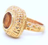 Elegant Yellow Gold Square Filigree Citrine Cocktail Ring
