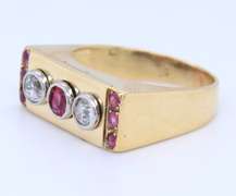 Vintage Yellow Gold Ruby and Euro Diamond Band