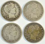 4 Nice Barber Head Quarters: 1902, 1911, 1914-D, & 1916-D