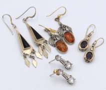 Group Lot of 4 Vintage 925 Sterling Silver Dangle Earrings