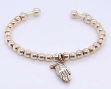Italian 925 Sterling Silver Beads Cuff Bangle with Praying Hands