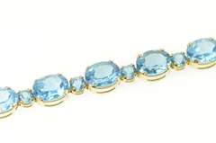 14K Yellow Gold Oval Blue Topaz Statement Classic Bracelet