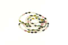 14K Yellow Gold Watermelon Tourmaline Pearl Beaded Statement Necklace