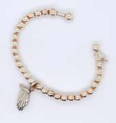 Italian 925 Sterling Silver Beads Cuff Bangle with Praying Hands