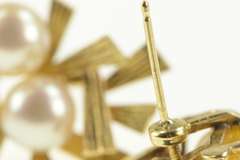 14K Yellow Gold Pearl Cluster Retro Geometric Statement Earrings