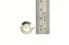 14K White Gold 1950's Pearl Diamond Semi Halo Engagement Ring