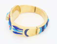 Lapis, Coral, and Turquoise Bangle Bracelet made in 14k