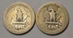 Lot Of 2 1932 D & S Washington Quarters, Circulated.