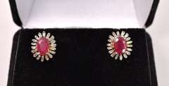 Ravishing 2.50CTW Ruby & 0.45CTW Diamond Earrings in Gold Plated Sterling Silver