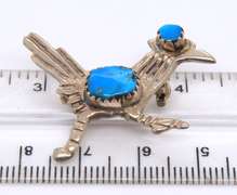 Vintage Sterling Silver Turquoise Road Runner Bird Oin