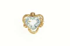 14K Yellow Gold 1950's Blue Topaz Ornate Heart Love Symbol Ring