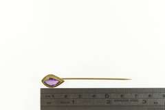 14K Yellow Gold Victorian Fantasy Cut Amethyst Ornate Stick Pin