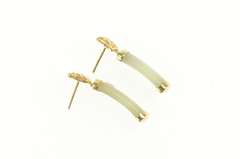 14K Yellow Gold Squared Jade Dangle Drop Chinese Character Earrings