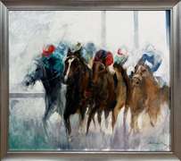 Siamak Etemadi Original Oil on Canvas "Horse Race II"