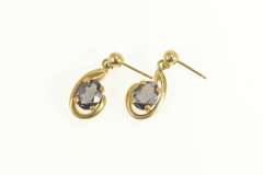 14K Yellow Gold Oval Smoky Quartz Swirl Drop Dangle Earrings