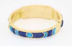 Lapis, Coral, and Turquoise Bangle Bracelet made in 14k