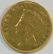 Rare 1874 US $3 Gold Piece, cleaned