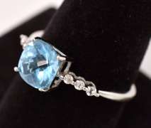 Brilliant Blue Topaz and Quartz Ring in White Gold