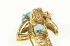 10K Yellow Gold Oval Blue Topaz Diamond Accent Curved Earrings