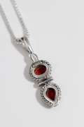 .925 Sterling Silver Pendant w/ Garnet Gem Stones 42mm x 12mm