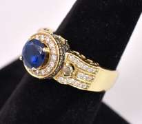 Ravishing and Regal Sapphire and Diamond Ring in 14K Yellow Gold