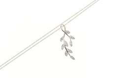 14K White Gold 0.28 Ctw Diamond Encrusted Leaf Branch Vine Necklace