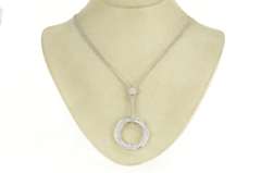 18K White Gold 3.50 Ctw Pave Diamond Circle Layered Chain Necklace