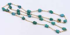 Wonderful Yellow Gold Turquoise Station Necklace