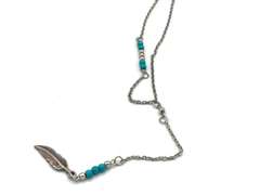 Feather and Turquoise Beaded Drop Necklace
