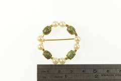 Gold Filled Pearl Nephrite Round Circle Retro Statement Pin/Brooch