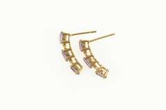 14K Yellow Gold Three Stone Oval Amethyst Curved Bar Earrings