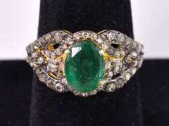 Fantastic 1.32CTW Natural Emerald & 1.10CTW Diamond Ring in Gold Plated Sterling Silver