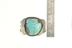 Sterling Silver Ornate Turquoise Leaf Feather Native American Bracelet