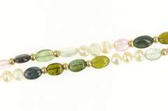 14K Yellow Gold Watermelon Tourmaline Pearl Beaded Statement Necklace