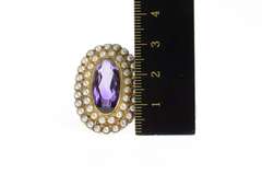 14K Yellow Gold Amethyst Seed Pearl Halo Statement Cocktail Ring