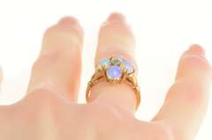 10K Yellow Gold Oval Opal Cabochon Diamond Cocktail Ring
